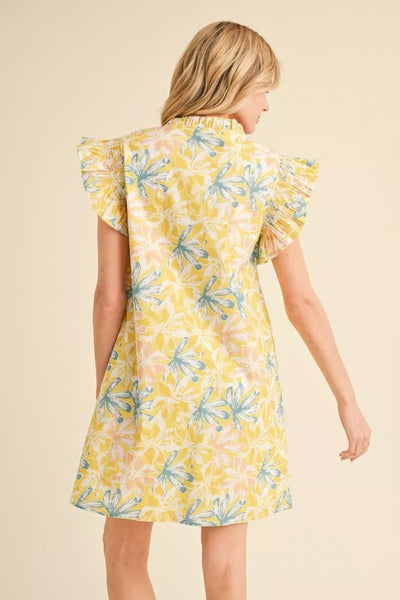 GG Jodifl Yellow Floral Ruffle Sleeve Dress