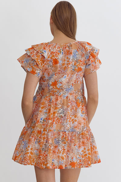 GG Entro Orange Floral V Neck Dress
