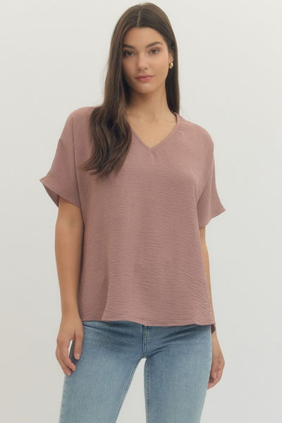 GG Entro Solid V Neck Woven Top
