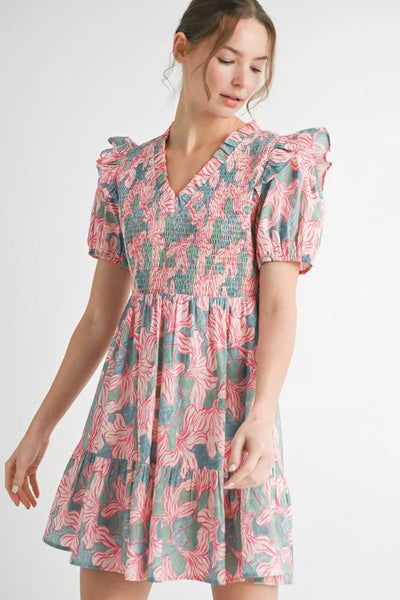 GG Jodifl Pink and Green Floral Dress