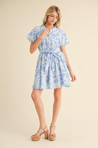 GG Jodifl Blue Floral Dress w/Front Tie Grace and Glory Boutique GG Jodifl Blue Floral Dress w/Front Tie Grace and Glory Boutique
