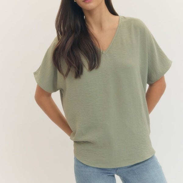 GG Entro Solid V Neck Woven Top