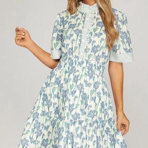 GG She + Sky Blue Floral Dress w/ Stripe Contrast – Grace and Glory Boutique
